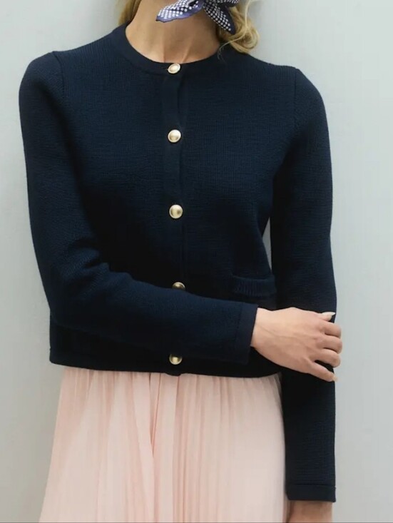 Quince Sweaters - Quince 100% Organic Cotton Sweater Jacket in Navy, Size L